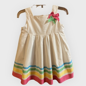 Lily Wicket little girl's white dress with rainbow stripes at bottom Size- 24 mo